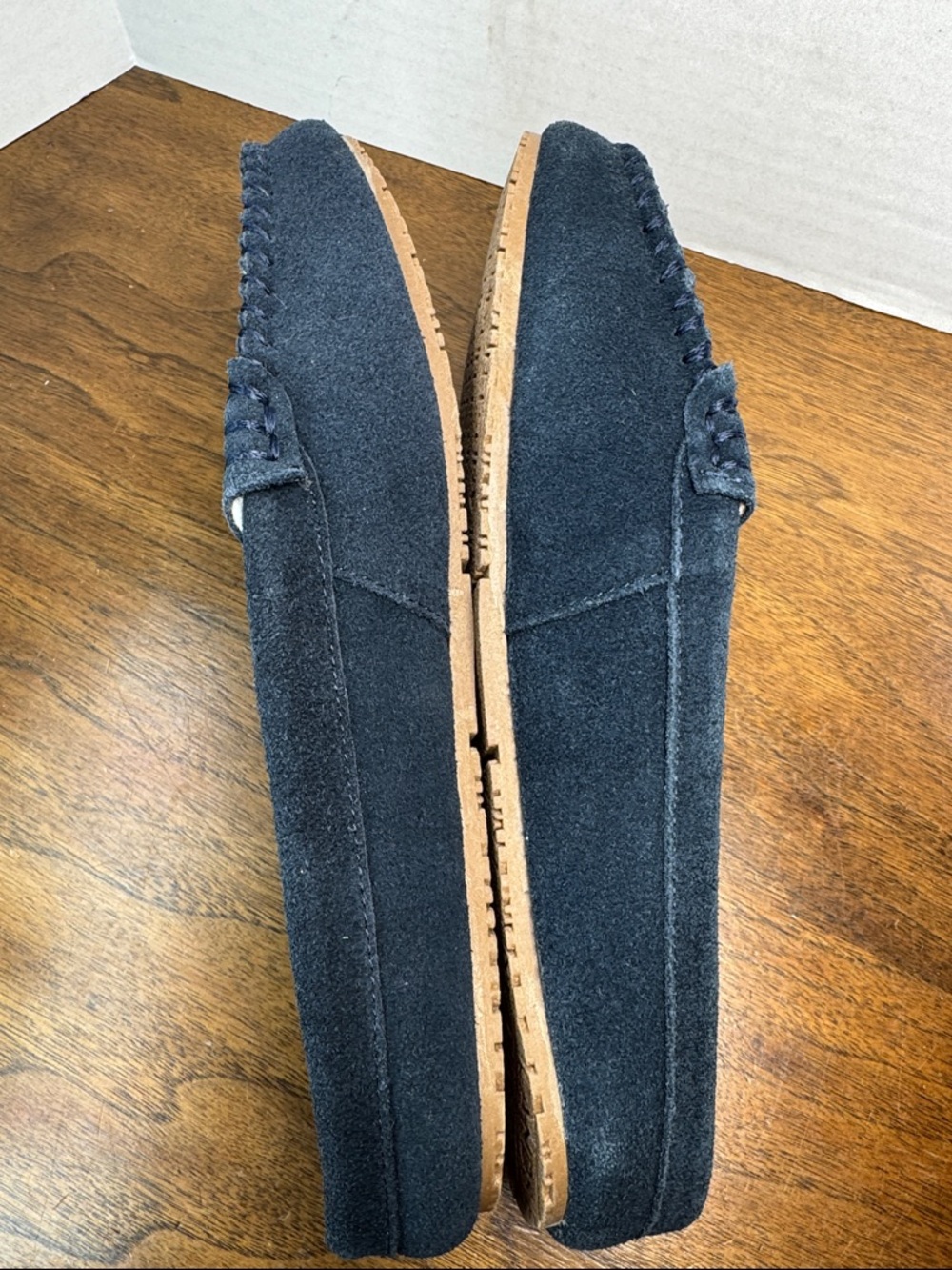 NWOT Lands End Suede Slip-on Moccasin Mules Hard-sole Slippers Navy, Womens 9 - Picture 9 of 13